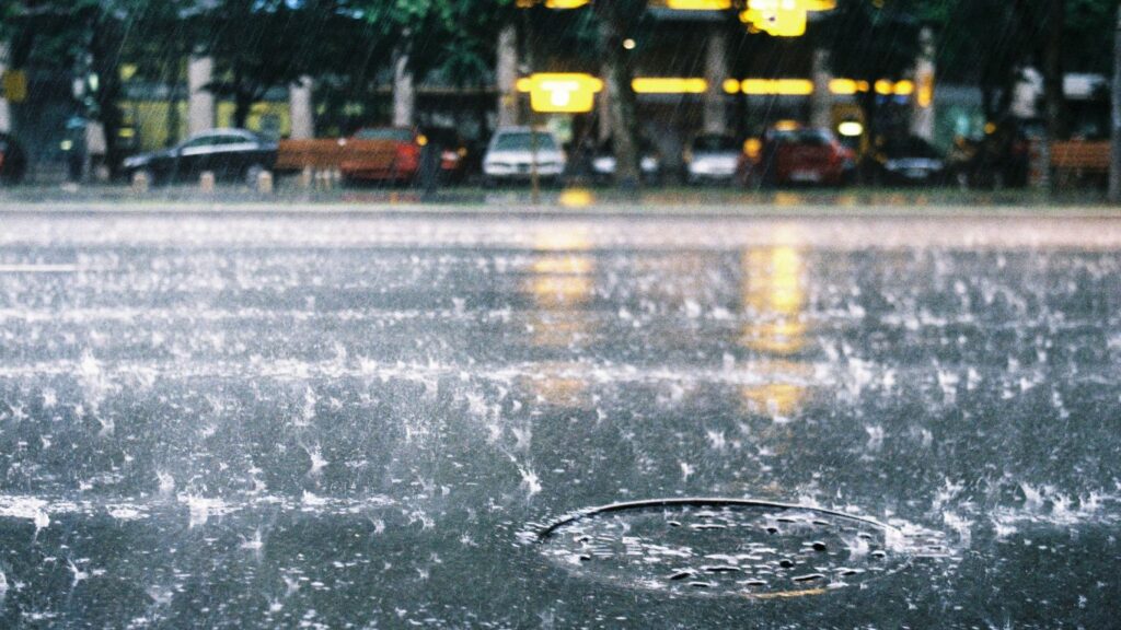 heavy rain on a road