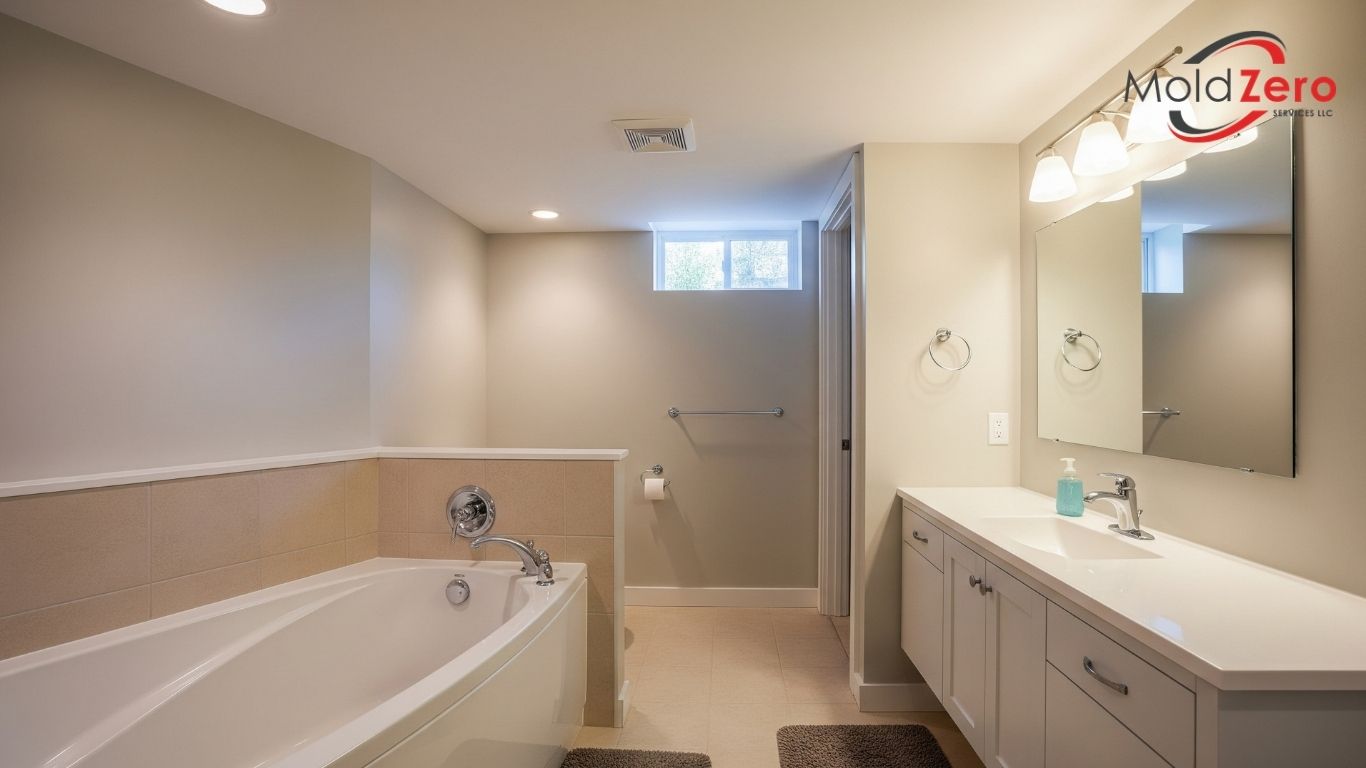 a clean bathroom with a large tub and sink
