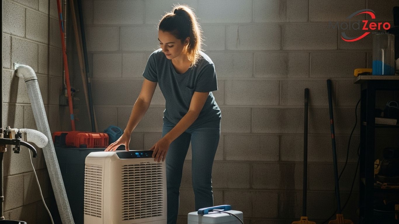 a person using a dehumidifier in their basement