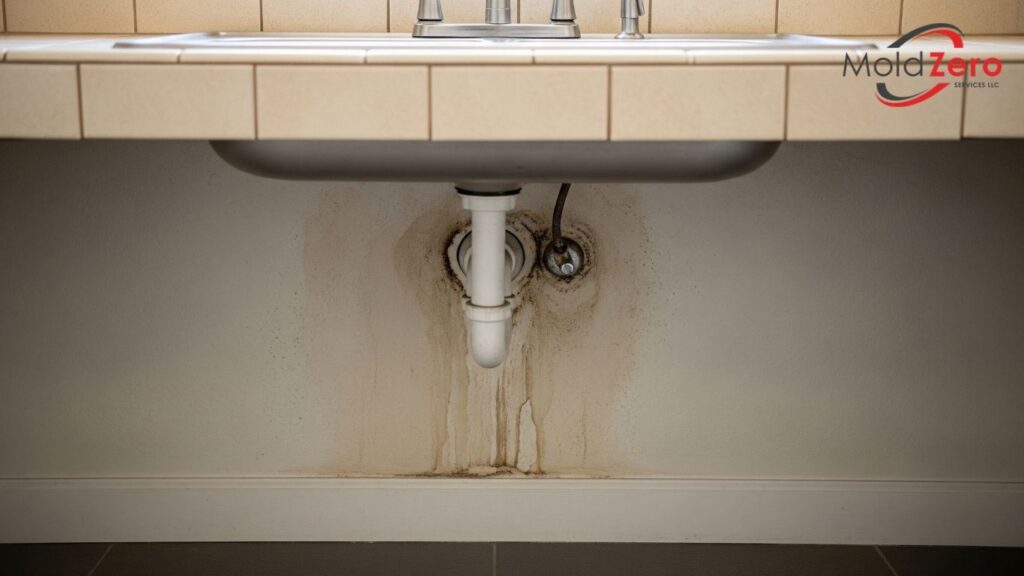 a sink with dirty water coming out of the faucet