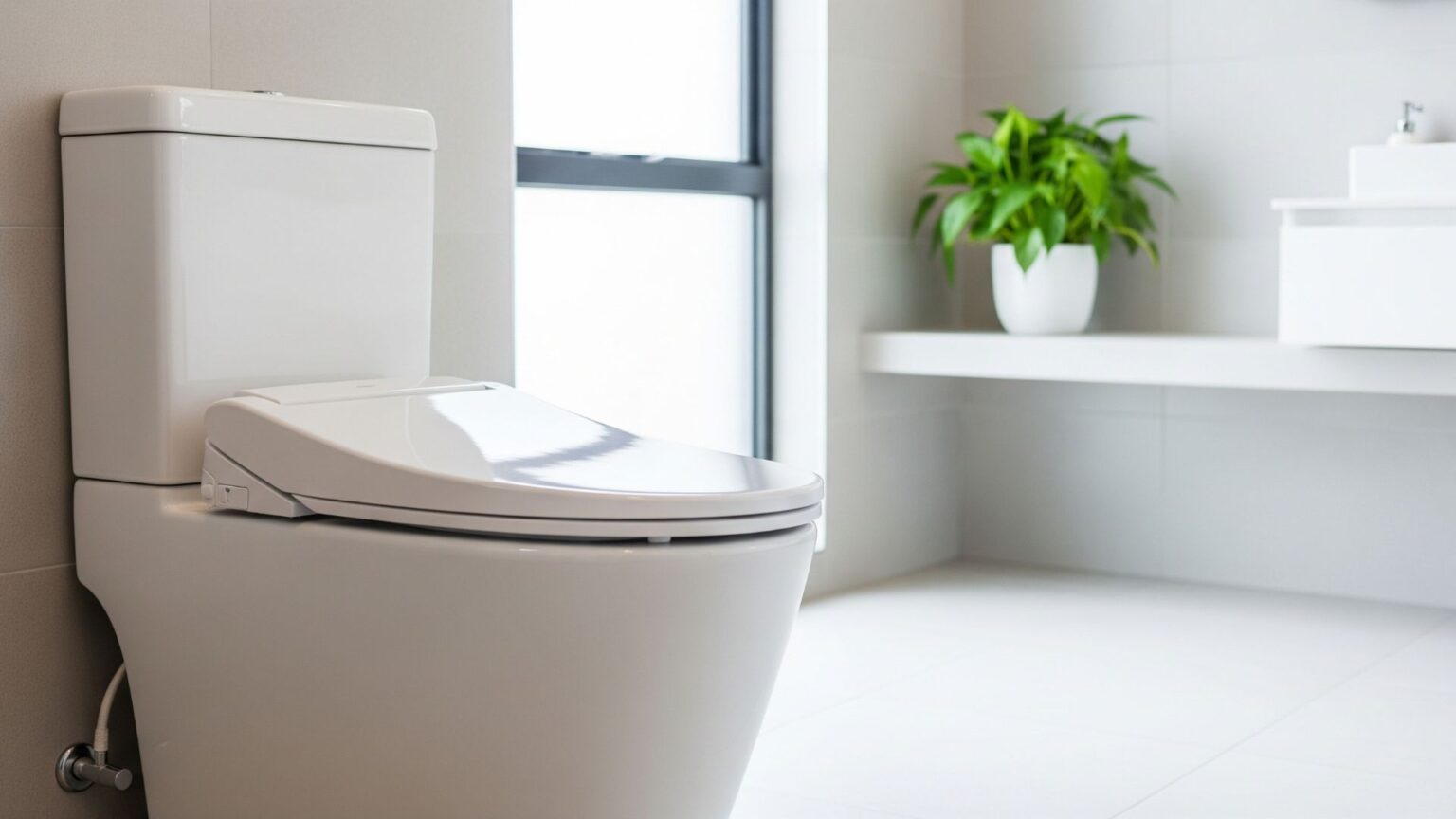 A toilet sits next to a window in a bathroom
