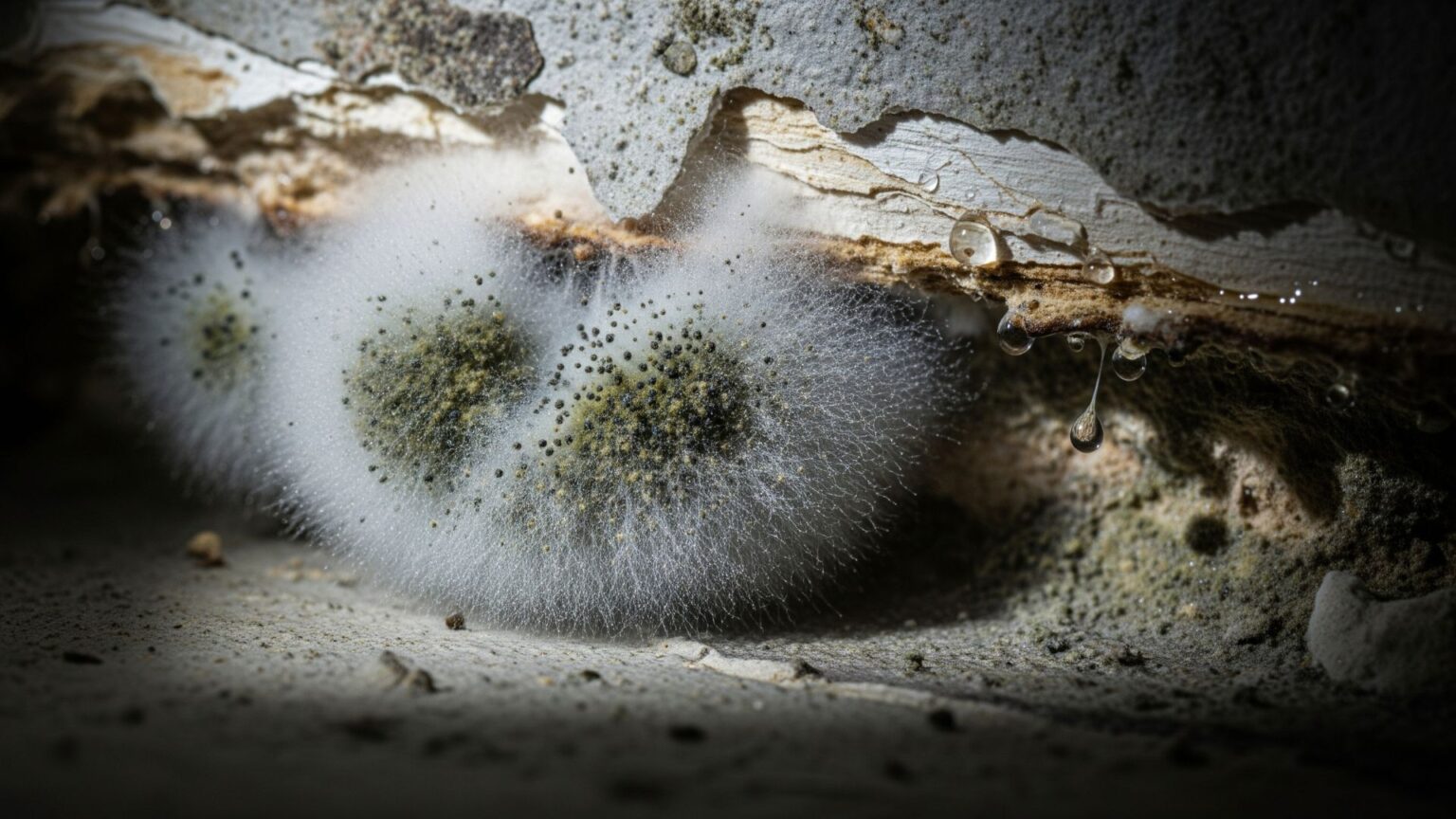 Chaetomium fungus on the wall of an abandoned building