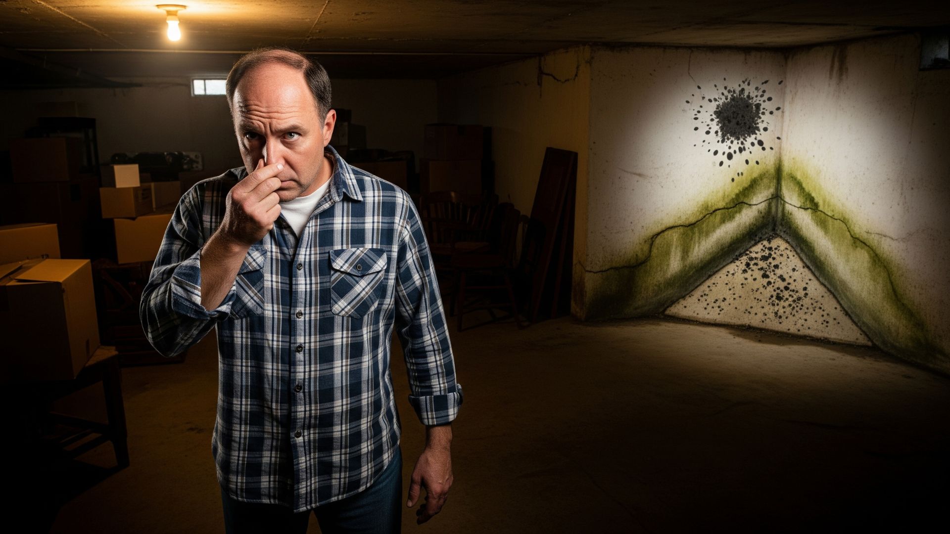 a man smelling mold