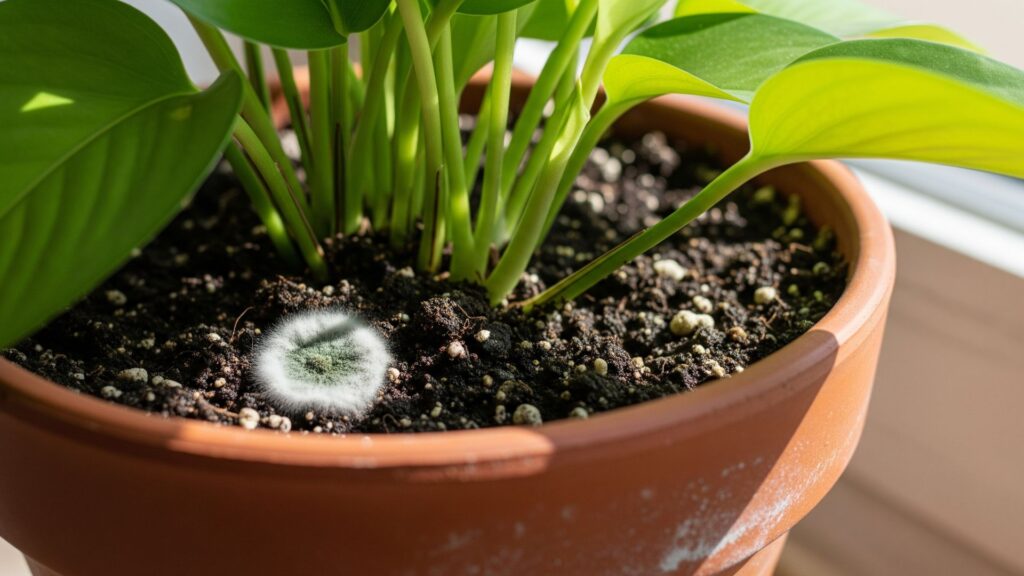 mold on houseplant soil inside