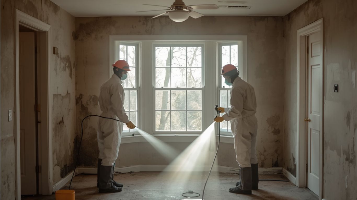 Property manager reviewing a mold remediation report at an LA multi-unit building